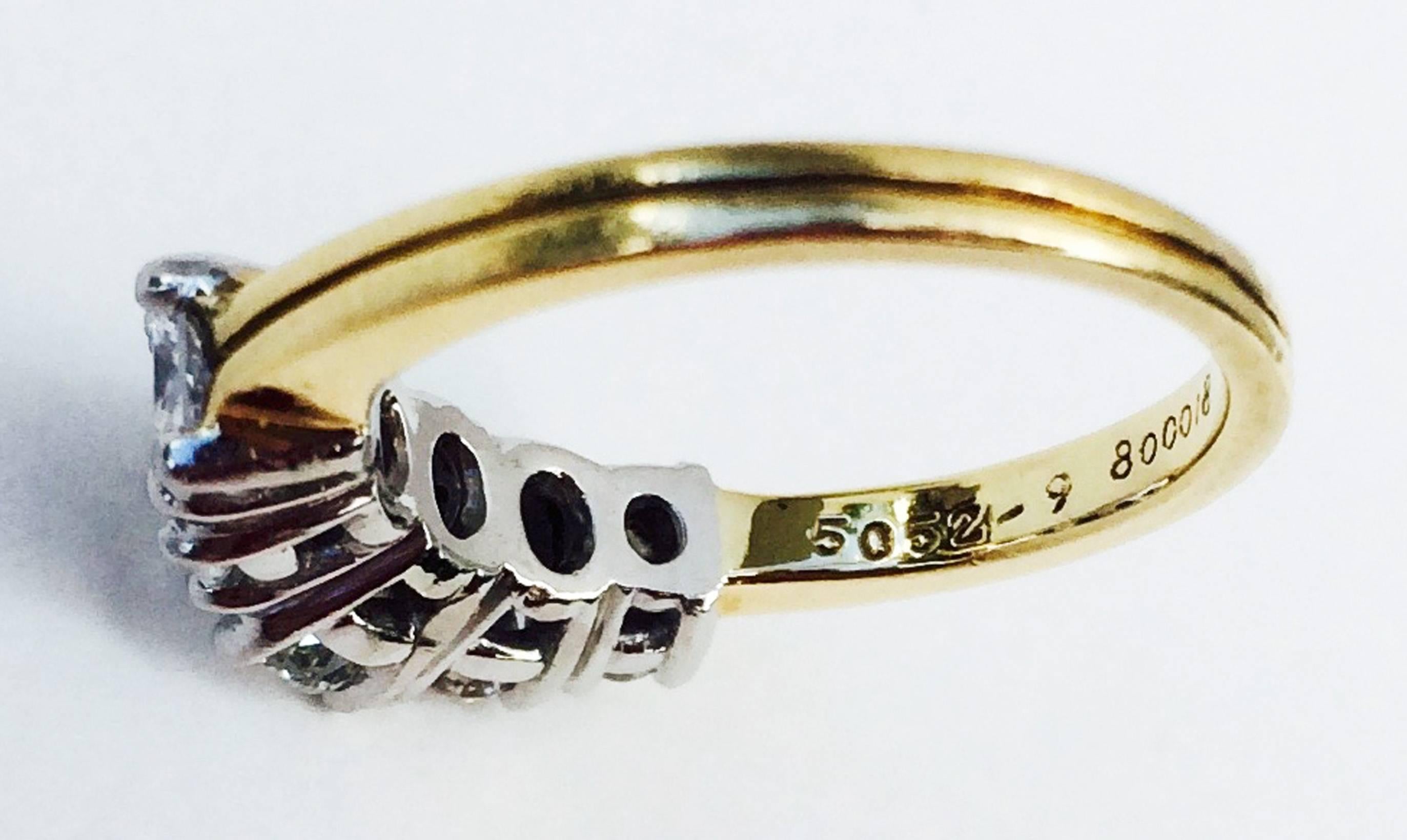 1950s Cartier Paris Five-Stone Diamond Gold Platinum Ring In Excellent Condition In Phoenix, AZ