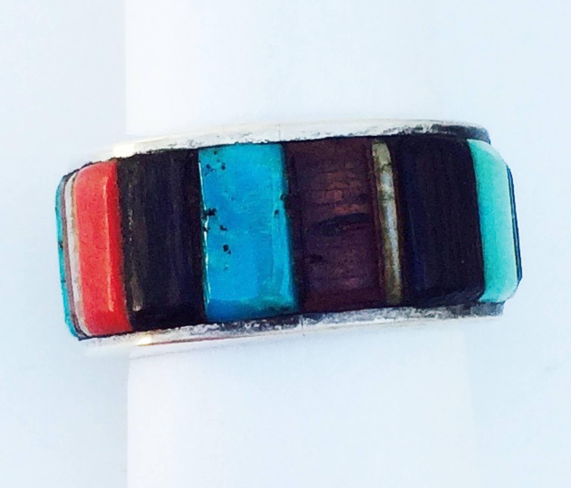 1970s Charles Loloma Silver Gold Inlay Ring In Excellent Condition In Phoenix, AZ