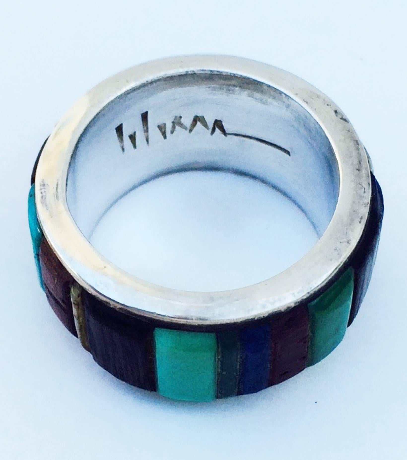 Women's 1970s Charles Loloma Silver Gold Inlay Ring