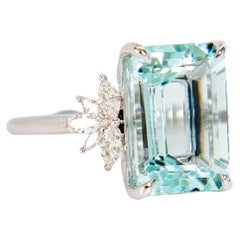 8ct Aquamarine & Marquise Diamond Ring