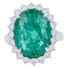 Vivid Oval Emerald Diamond Sun Ray Halo Unique Luxury Vintage 18 White Gold Ring