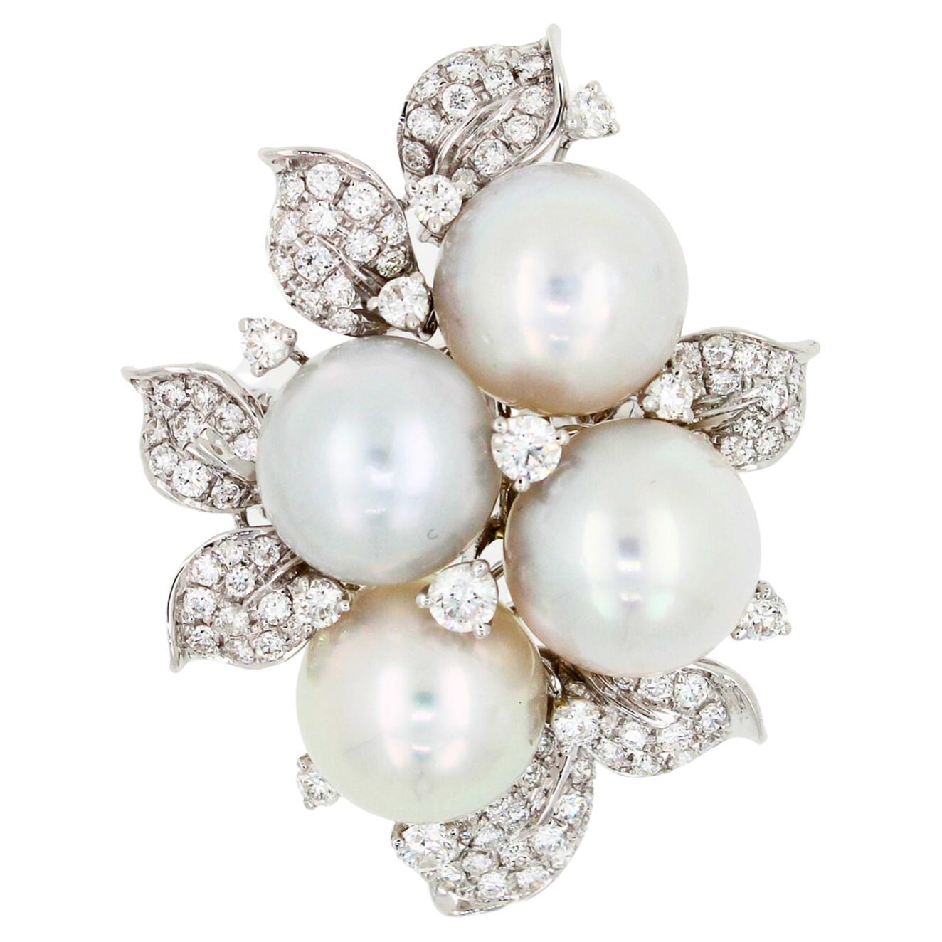 Mikimoto Women’s 18 Karat White Gold Diamond Pave Pearl Ring For Sale ...