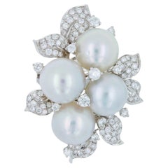 Südsee-Weiß Perle Pave Diamant Lux Cocktail-Blumenring 18 Karat Weißgold