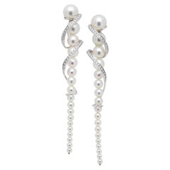 Akoya Baby White Pearl Diamond White Gold Luxury Cocktail Twist Conch Earrings