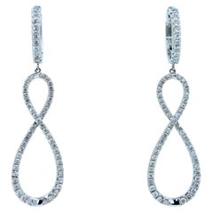 2.5 Carat Diamond Hoop 14 Karat White Gold Drop Infinity Eight Huggie Earrings