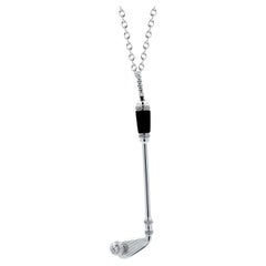 Diamond Black Onyx Golf Club Birdie Charm 18 Karat White Gold Necklace Pendant