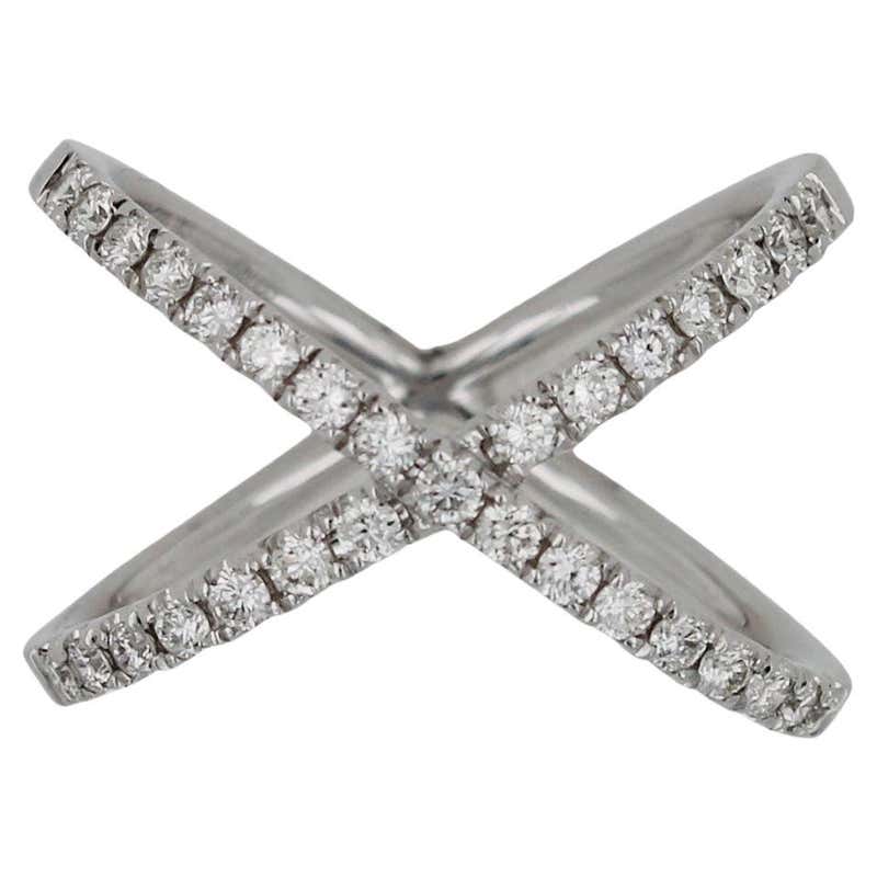 Criss-Cross Diamond Band Ring For Sale at 1stDibs | criss cross band ring