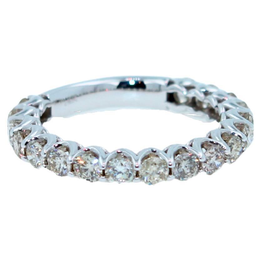 Modern Diamond Classic Line Anniversary Wedding Eternity Band 14 Karat White Gold Ring For Sale