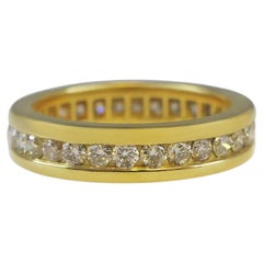 Diamond Channel Set Eternity Band Classic Stackable 18 Karat Yellow Gold Ring