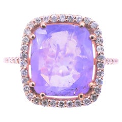 Cushion Purple Pink Sapphire Diamond Halo Cocktail Vintage Estate Rose Gold Ring