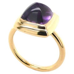 Amethyst Sugarloaf Cabochon Mountain Pyramid Cone Cocktail 18K Yellow Gold Ring