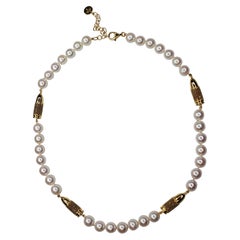 Red Garnet Pave Set Gold Bullet Rocket White Pearl Silver 18K Vermeil Necklace