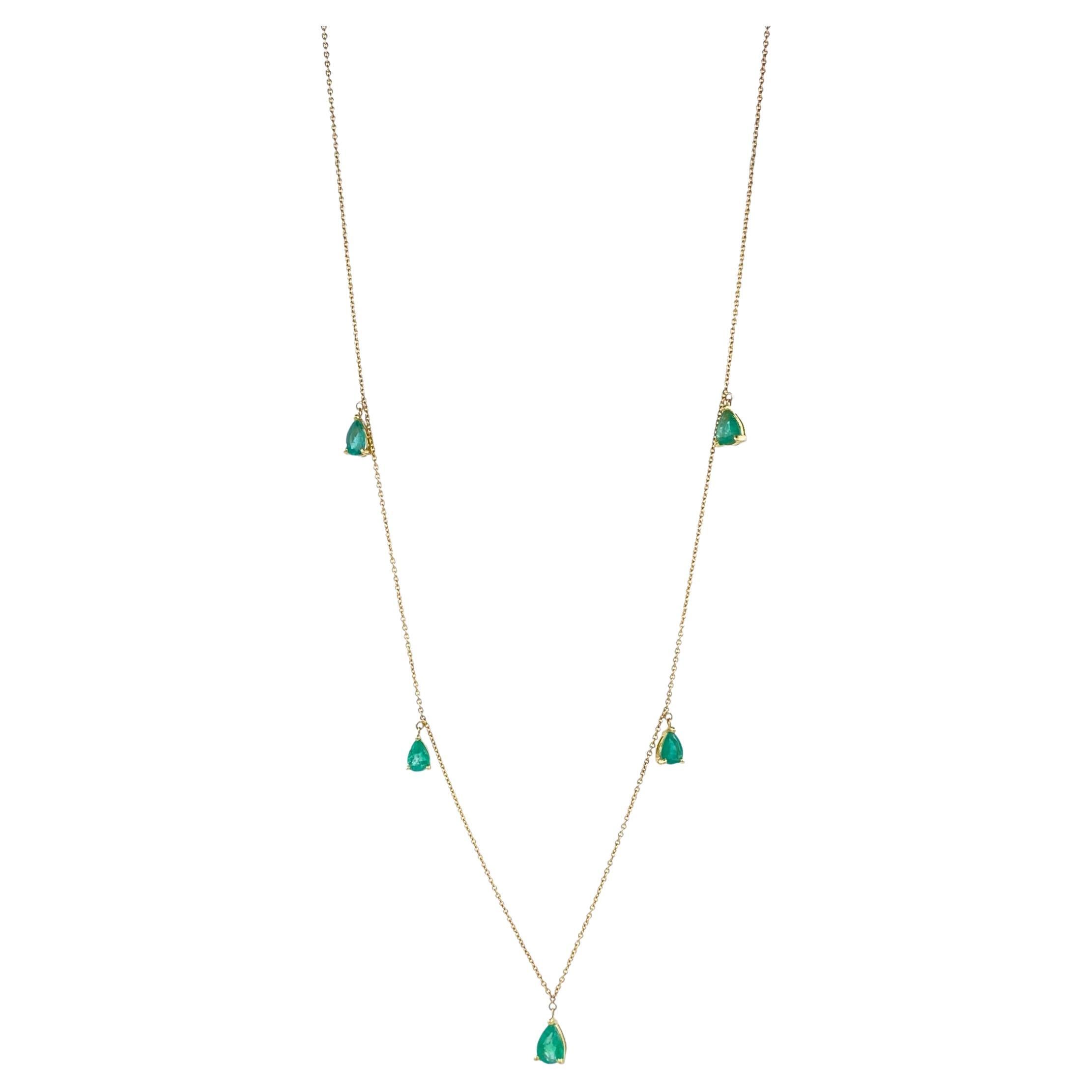 Multi Pear Cut Drop Shape Emerald 14 Karat Yellow Gold Chain Layer Necklace For Sale