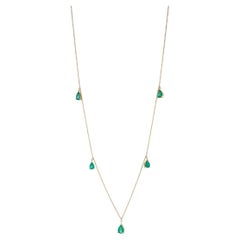 Multi Pear Cut Drop Shape Emerald 14 Karat Yellow Gold Chain Layer Necklace