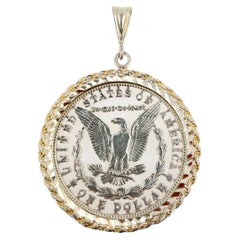 Vintage Dollar Coin White Rhodium Plated Sterling Silver Charm Medallion Pendant
