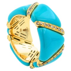 Eternity-Ring, Diamant, Türkis, Hellblaue Emaille, einzigartiger Stretch, 18 Karat Gold