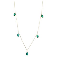 Multi Oval Shape Drop Shape Emerald 14 Karat Yellow Gold Chain Layer Necklace