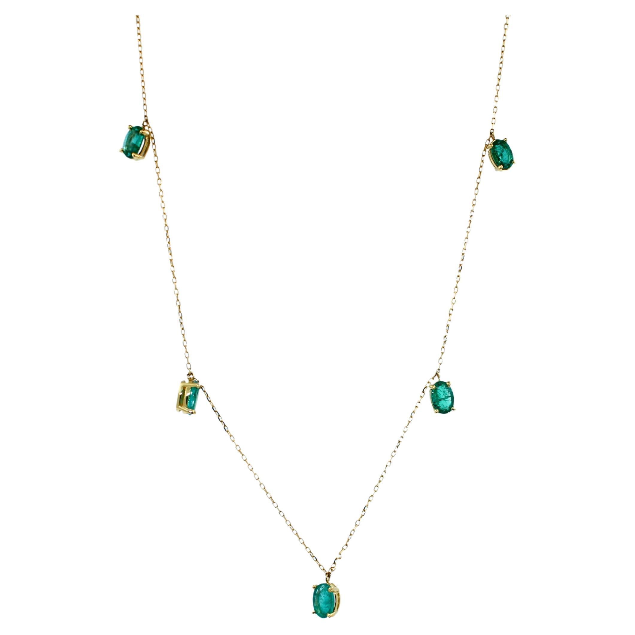 Modern Multi Oval Shape Drop Shape Emerald 14 Karat Yellow Gold Chain Layer Necklace For Sale
