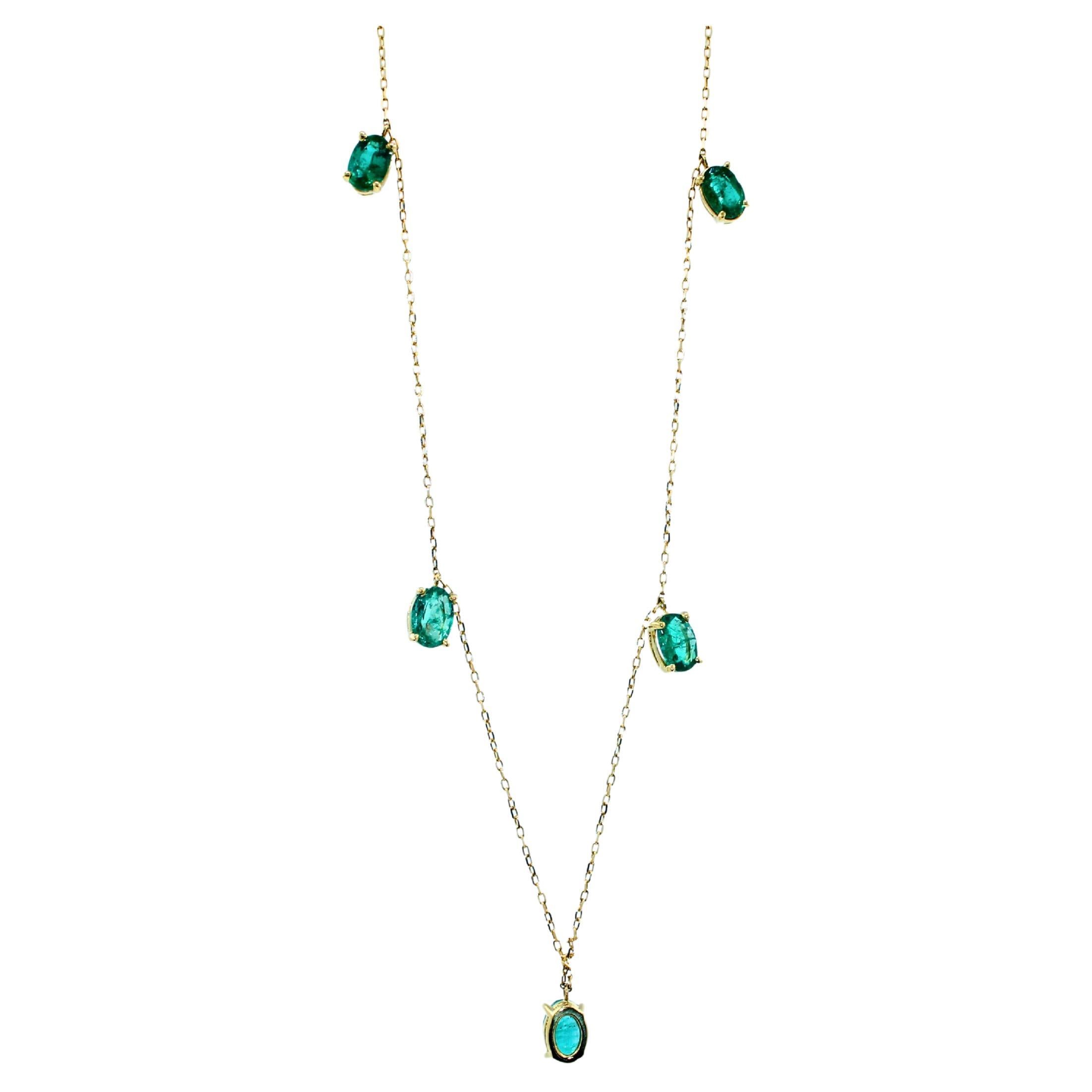 Multi Oval Shape Drop Shape Emerald 14 Karat Yellow Gold Chain Layer Necklace
2.50 ctw Natural Green Oval Cut Shape Emeralds
18 Inches Length