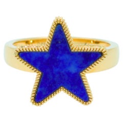 Blue Lapis Lazuli Star Galaxy Celestial Constellation Zodiac Yellow Gold Ring