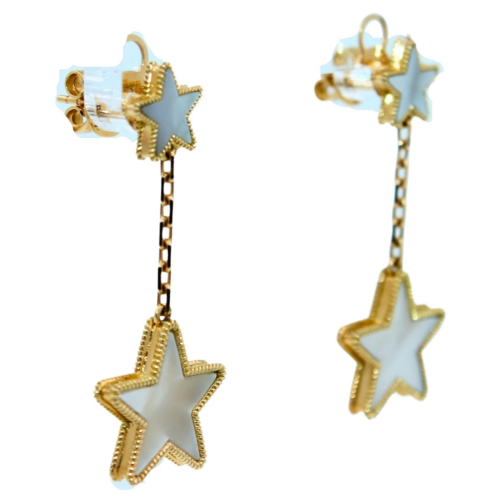 Modern Silvery White Pearl Star Galaxy Celestial Constellation Zodiac 18K Gold Earrings For Sale