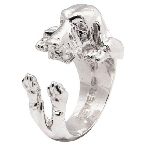 925 Sterling Silver Dog Puppy Animal Nature Basset Hound Unique Open Hug Ring For Sale