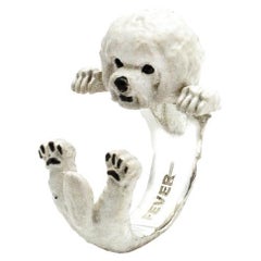 925 Sterling Silver Dog Puppy Animal Nature Bichon Frise Statement Open Hug Ring