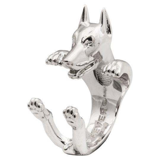 925 Sterling Silver Dog Puppy Animal Unique Doberman Statement Open Hug Ring For Sale