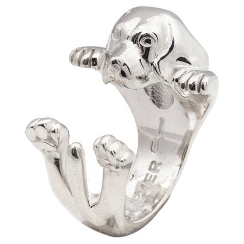 925 Sterling Silver Dog Puppy Animal Nature Cute Beagle Statement Open Hug Ring For Sale