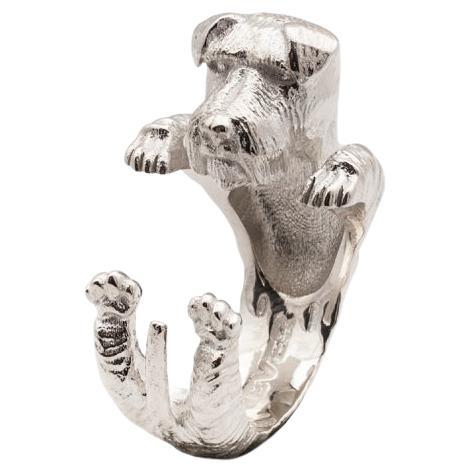 925 Sterling Silver Dog Puppy Animal Nature Cute Schnauzer Statement Open Ring For Sale