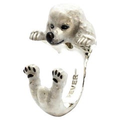 925 Sterling Silver Dog Puppy Animal Nature Cute White Poodle Statement Ring