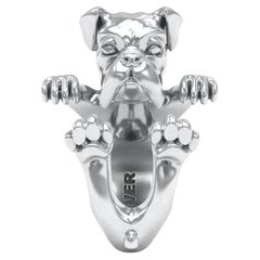 925 Sterlingsilber Hund Mohnblumen-Tierschliff Boxer Offener Hug Statement-Ring