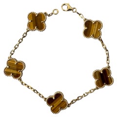 Van Cleef & Arpels Vintage Alhambra Tiger's Eye 5 Motif Yellow Gold Bracelet