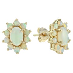 Boucles d'oreilles en or jaune 14K avec clous d'oreilles en forme de grappes d'opale de style vintage