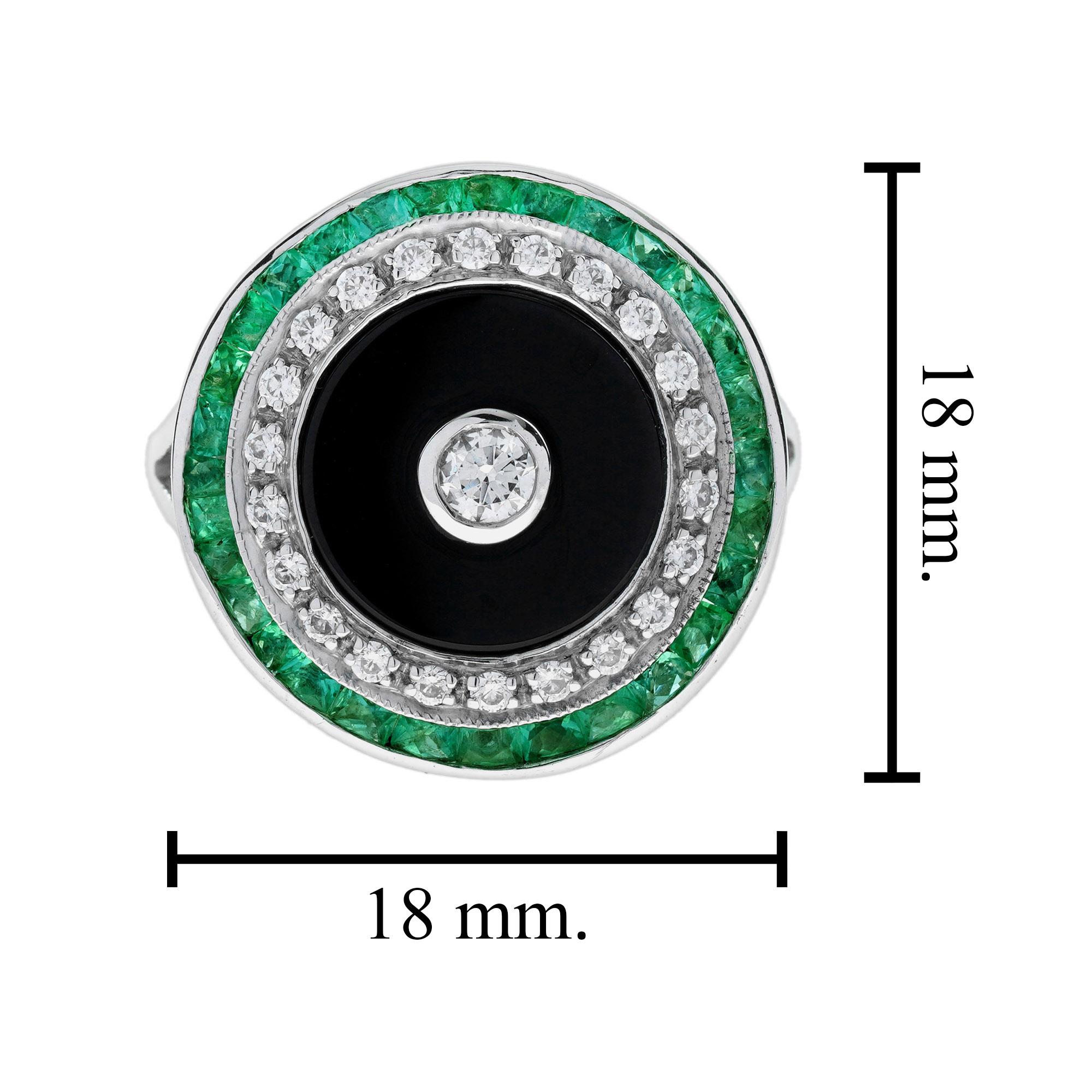 Diamant Onyx Smaragd Art Deco Stil Target Cocktail 14K Weißgold Ring Damen im Angebot