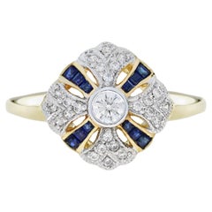 Blue Sapphire & Diamond Vintage Style 14K Yellow Gold Ring