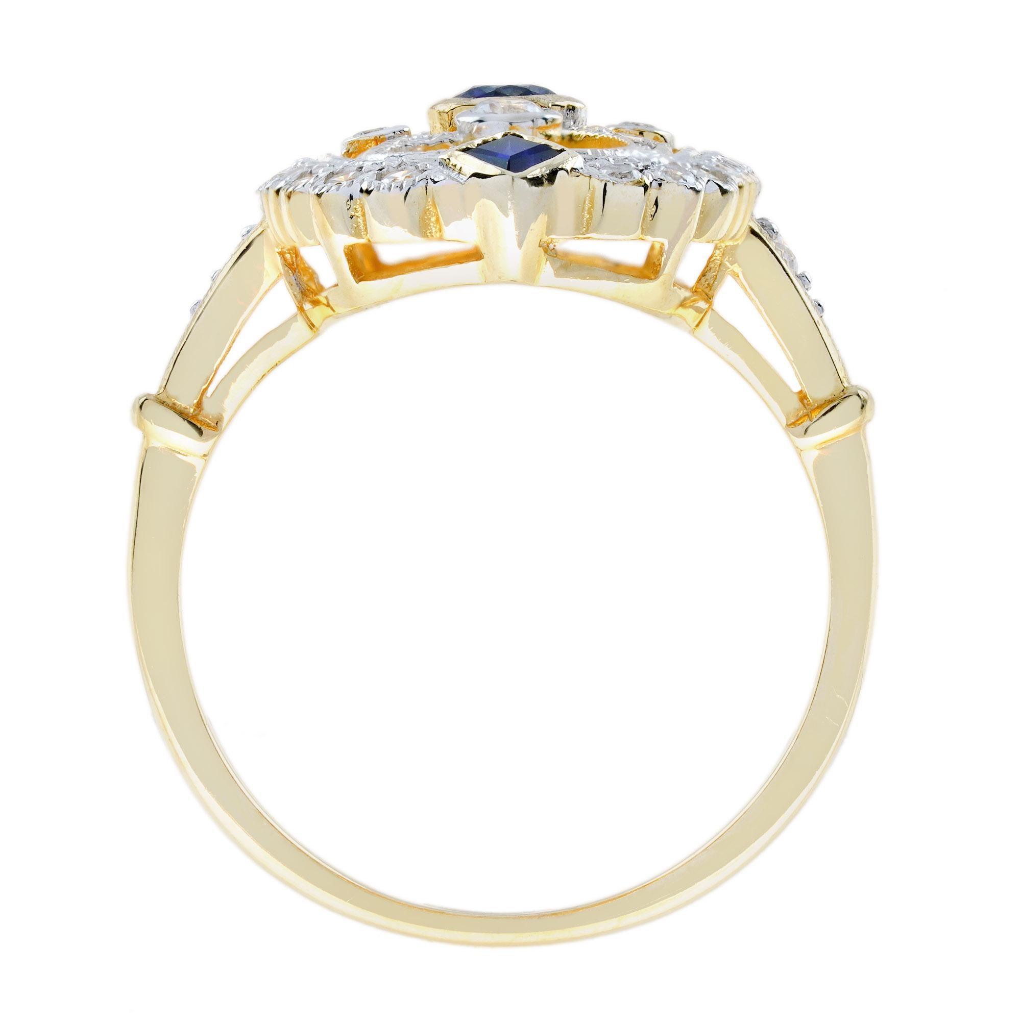 Blauer Saphir Diamant Vintage Style Filigraner 14K Weiß Gelb Zweifarbiger Gold Ring (Rundschliff) im Angebot