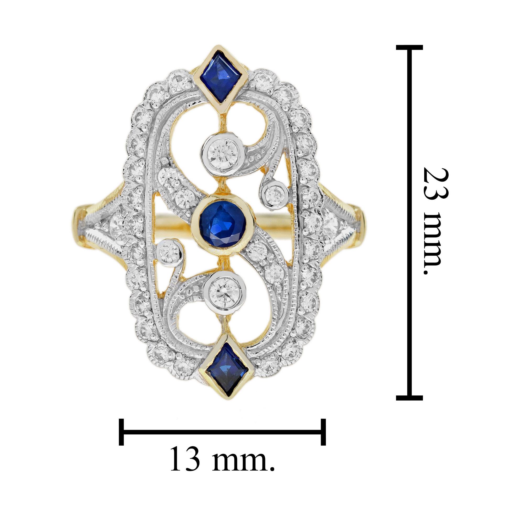 Blauer Saphir Diamant Vintage Style Filigraner 14K Weiß Gelb Zweifarbiger Gold Ring im Zustand „Neu“ im Angebot in Oakton, VA