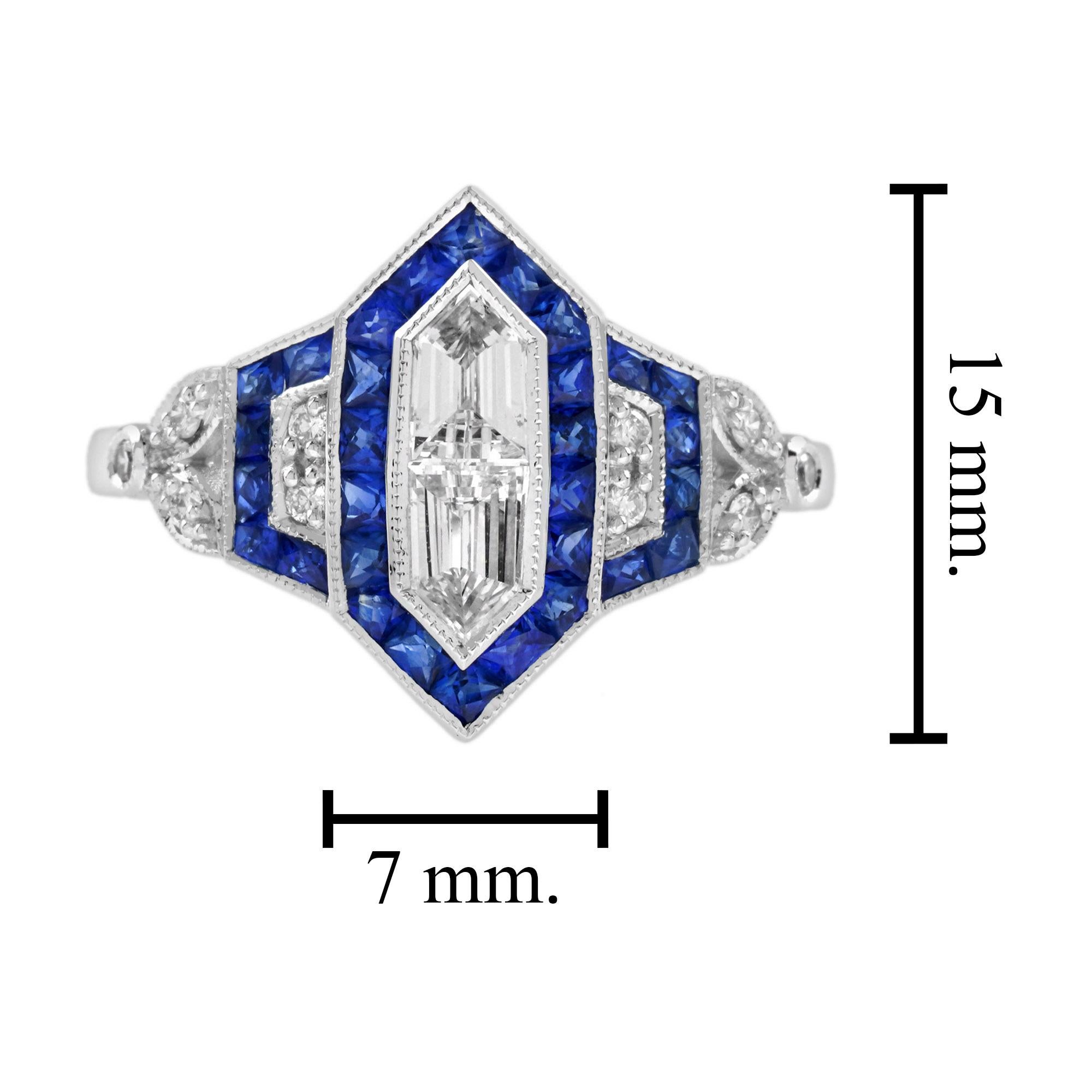 Anello in oro bianco in stile Art Deco con diamanti e zaffiri blu incastonati a raggiera in vendita 1