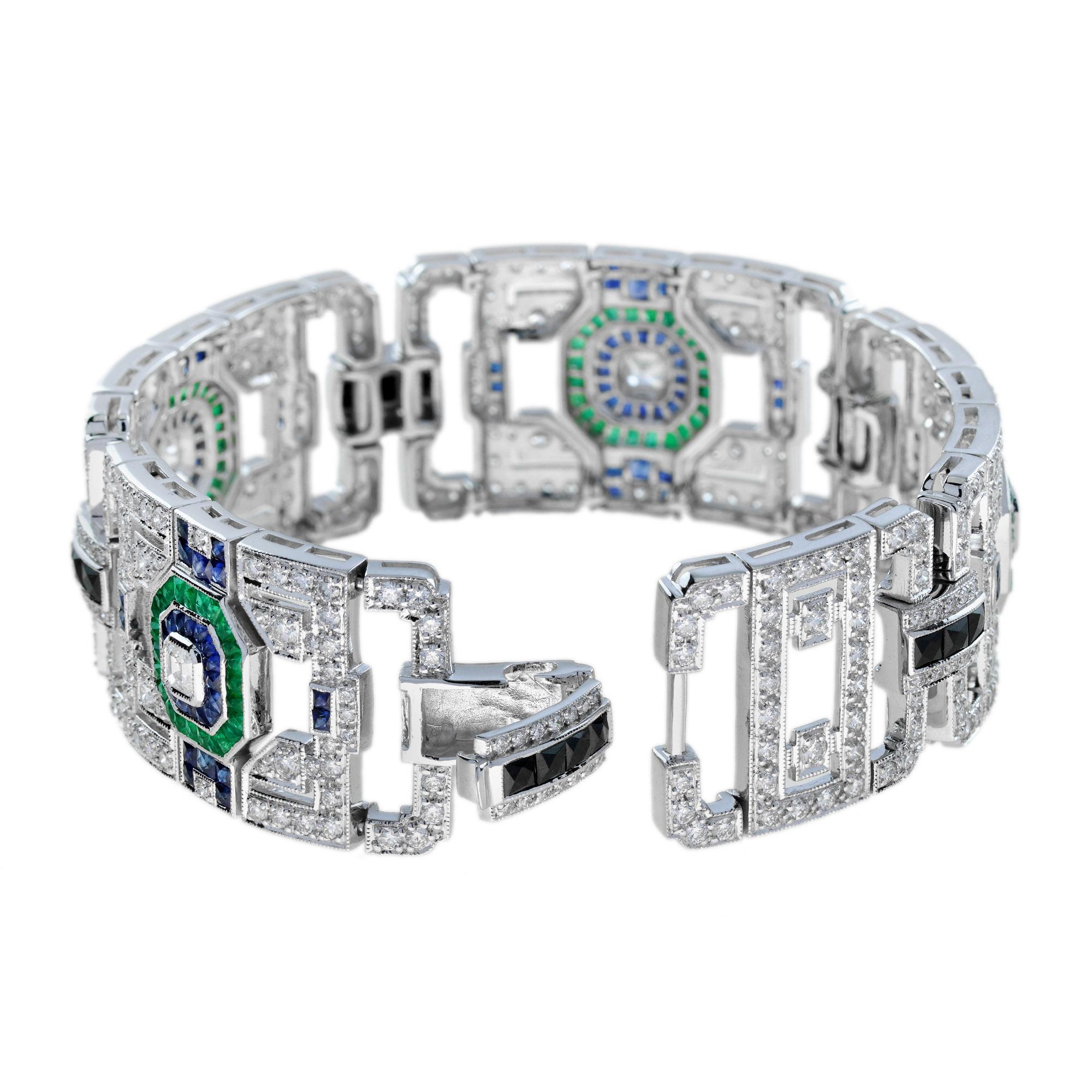 Taille Asscher The Artfulene & Greene Greene Green, saphir et diamant, bracelet unique en or blanc 18KW en vente