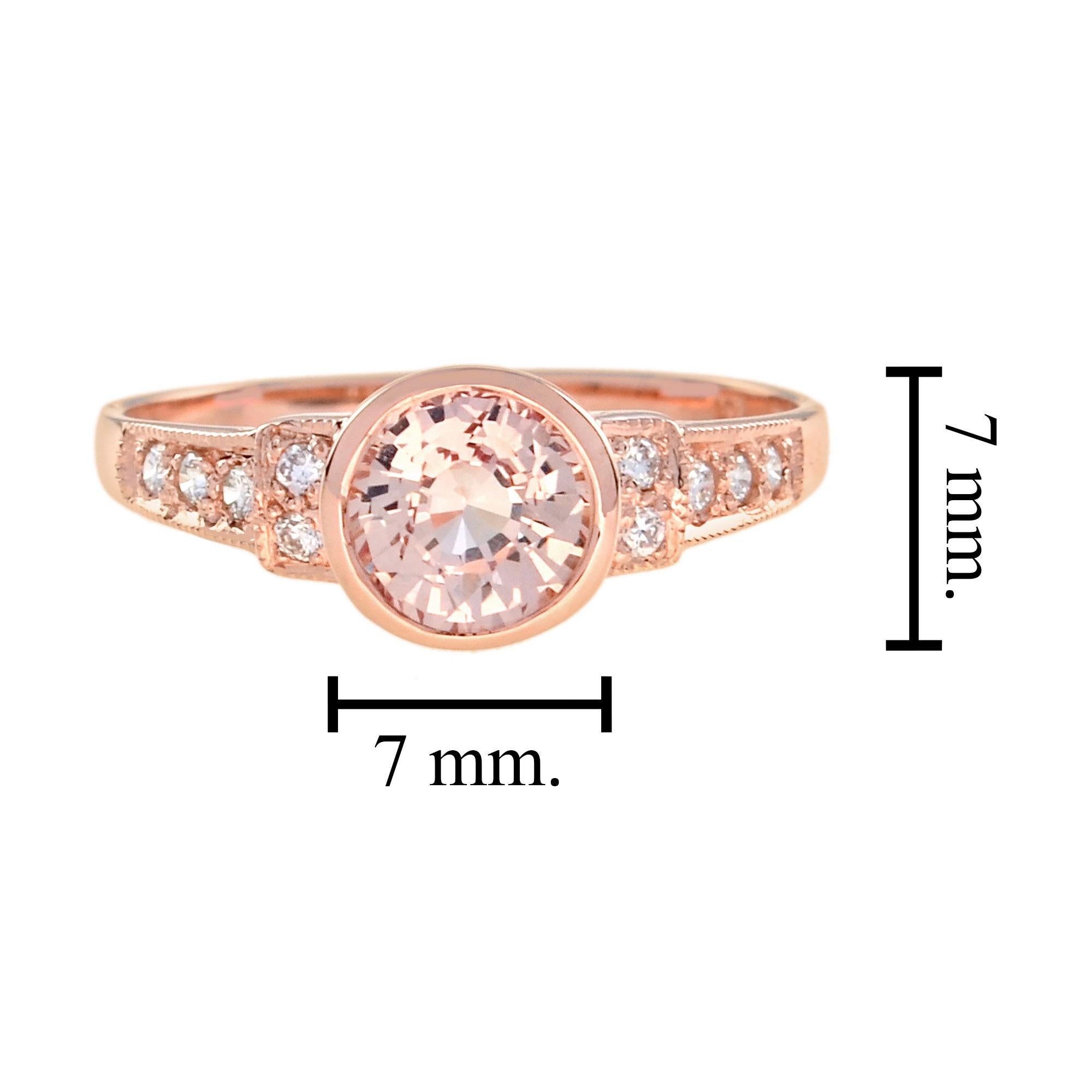 Donna Anello rotondo Brilliante con Morganite Rosa e Diamante in stile classico in oro rosa 14K in vendita