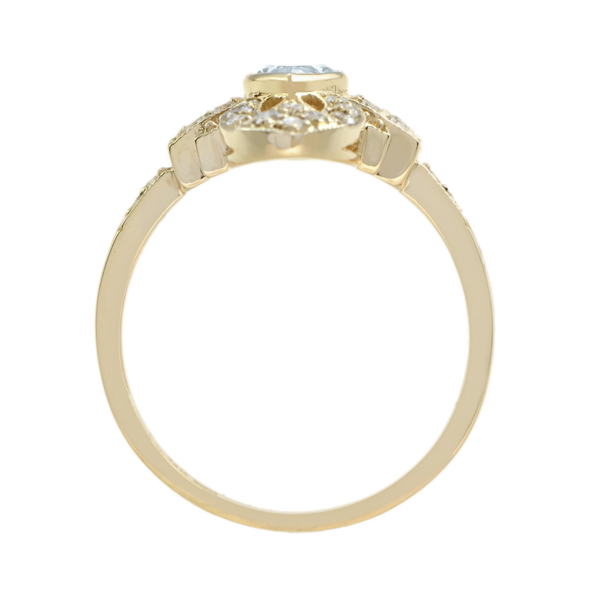 Bague en or jaune 14K avec aigue-marine bleue et diamant de style art déco en forme de marquise Neuf - En vente à Oakton, VA