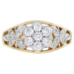 Diamond Floral Flower Edwardian Style 14K White Yellow Ring
