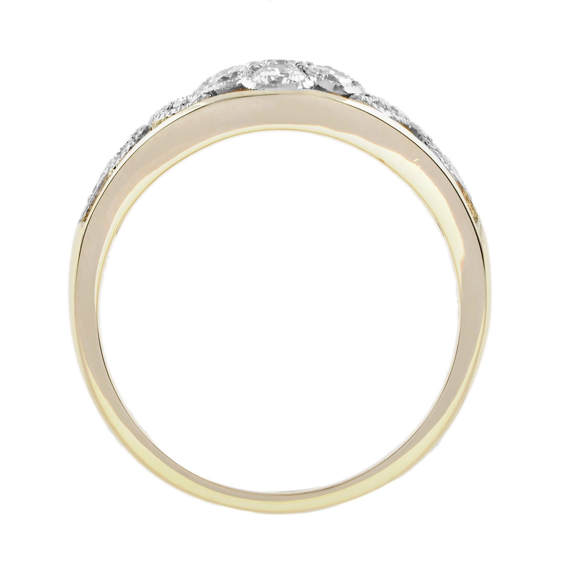 Anello con diamante e fiore in stile edoardiano 14 carati bianco giallo In condizioni Nuovo in vendita a Oakton, VA