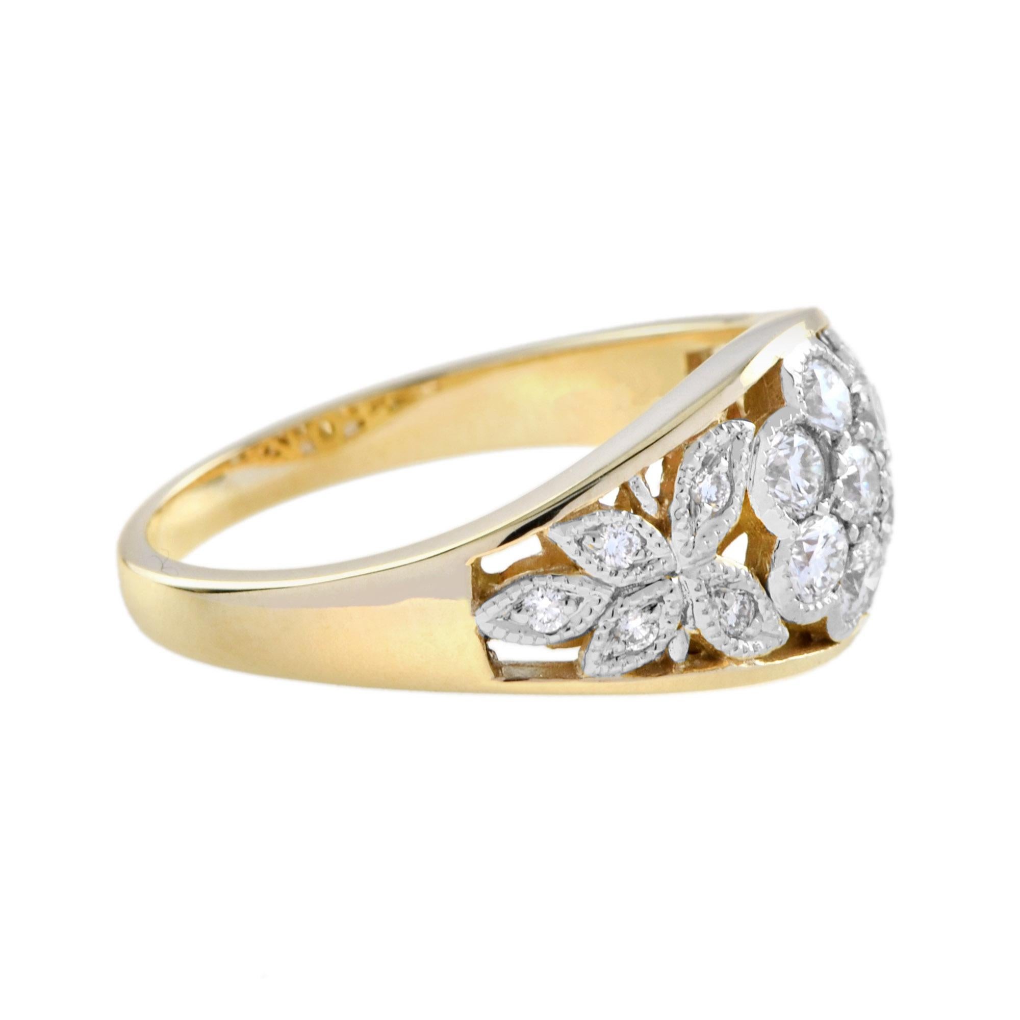 Edoardiano Anello con diamante e fiore in stile edoardiano 14 carati bianco giallo in vendita