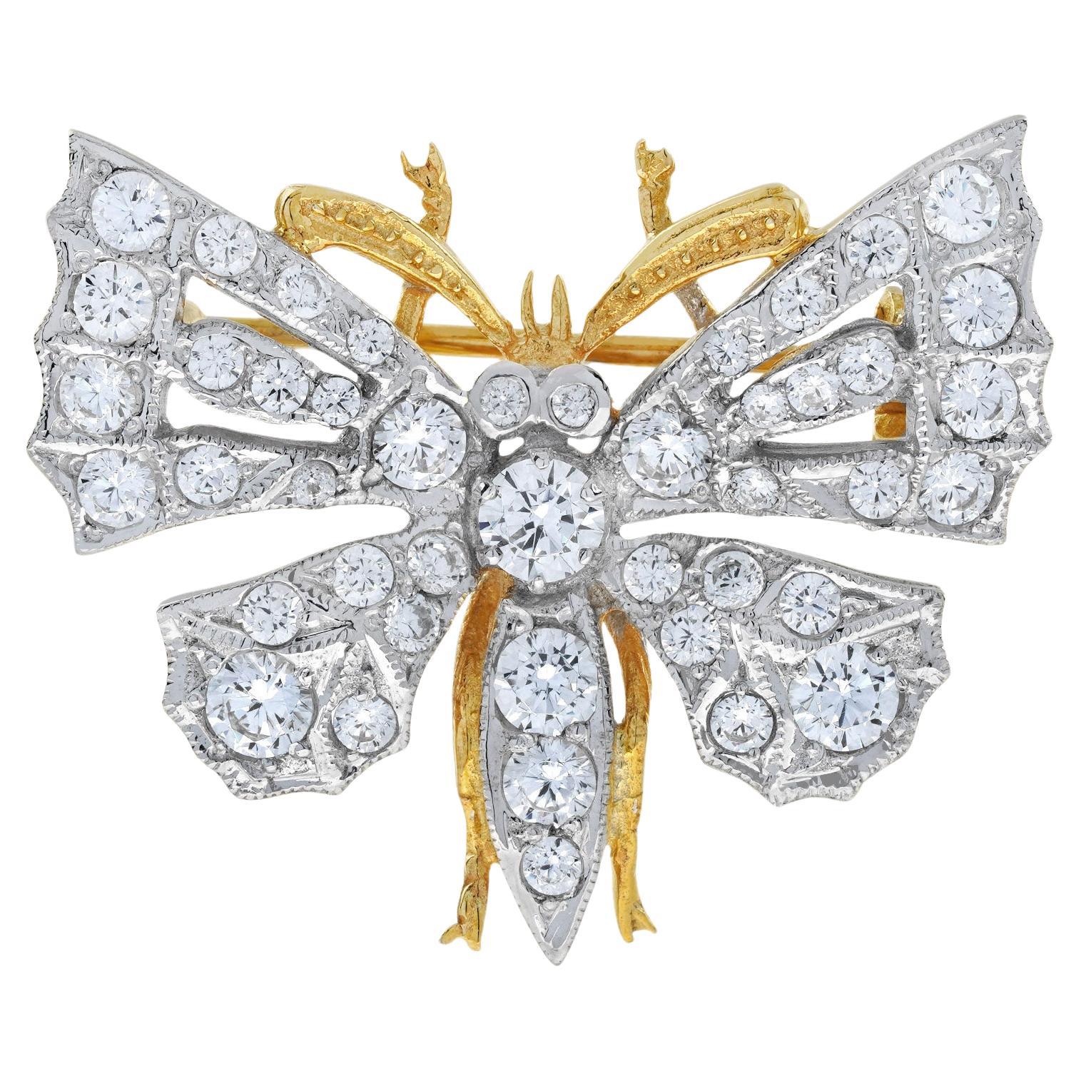 Schmetterling Form Diamanten 18K Weiß Gelbgold Pin Brosche