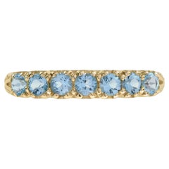 Blue Topaz Vintage Style Seven Stone Band 14K Yellow Gold Ring