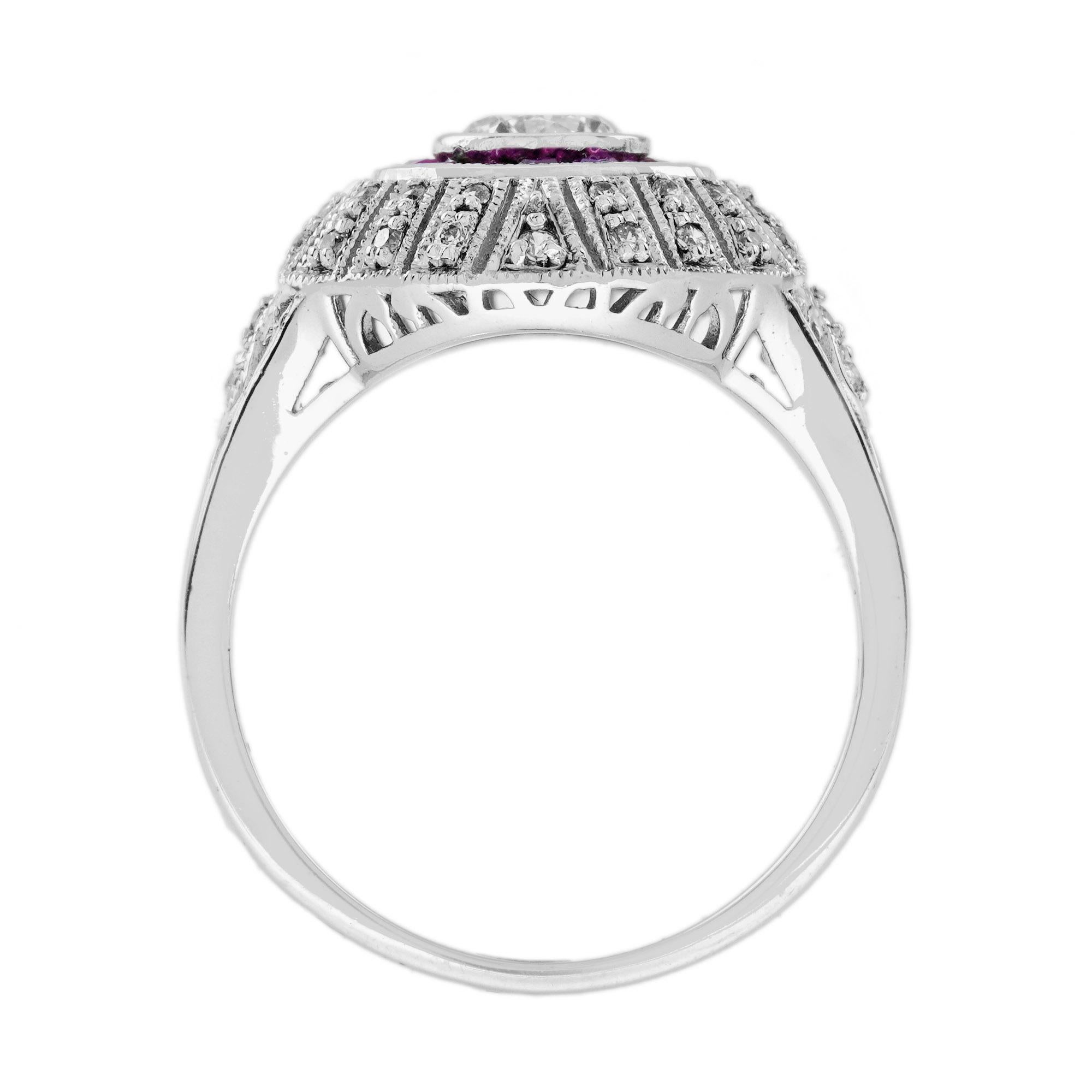 Anello di fidanzamento in stile edoardiano con diamante e rubino rosso in oro bianco 18 carati In condizioni Nuovo in vendita a Oakton, VA