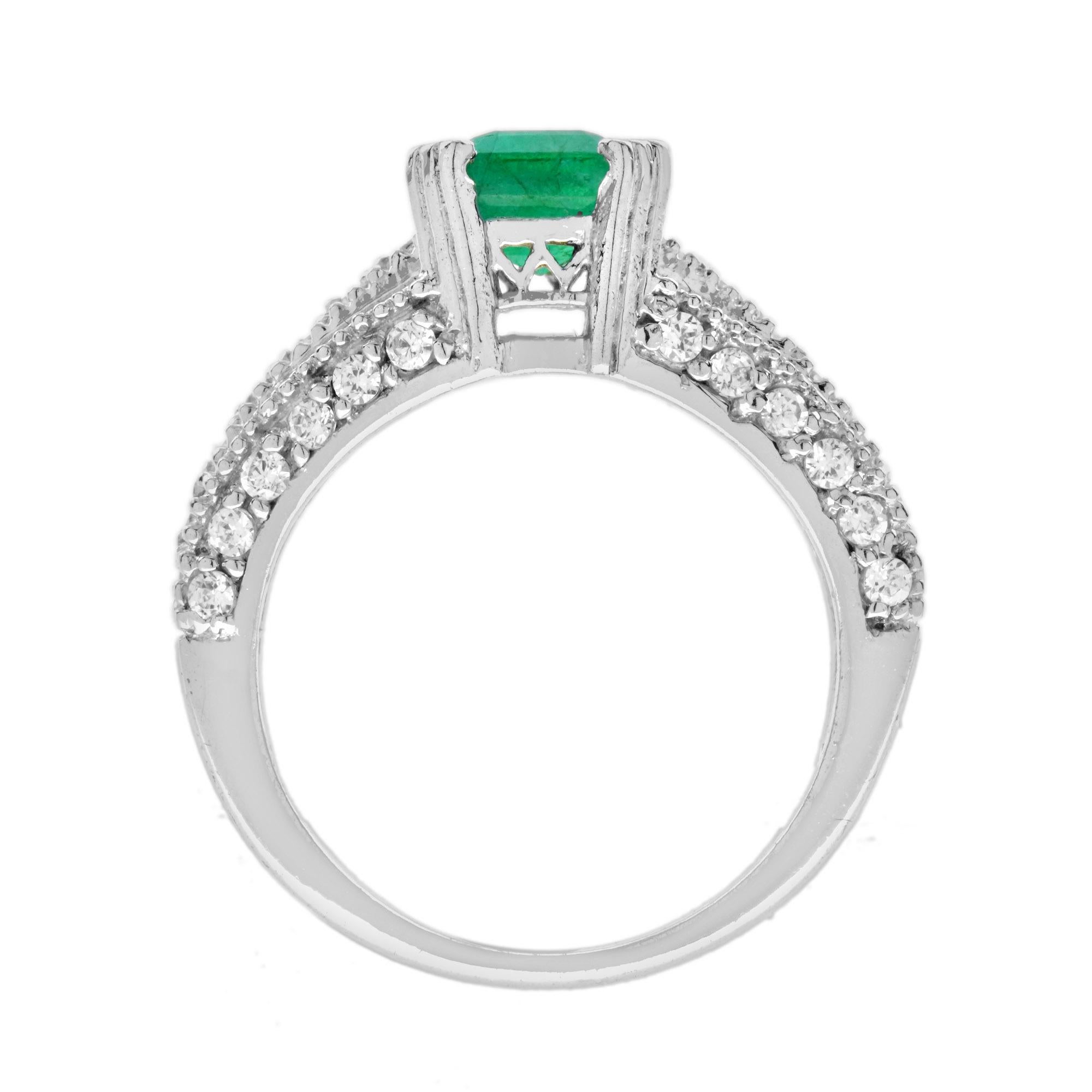 Smaragd & Diamant Art Deco Stil Solitär Vintage Inspiriert 14K Weißgold Ring im Zustand „Neu“ im Angebot in Oakton, VA