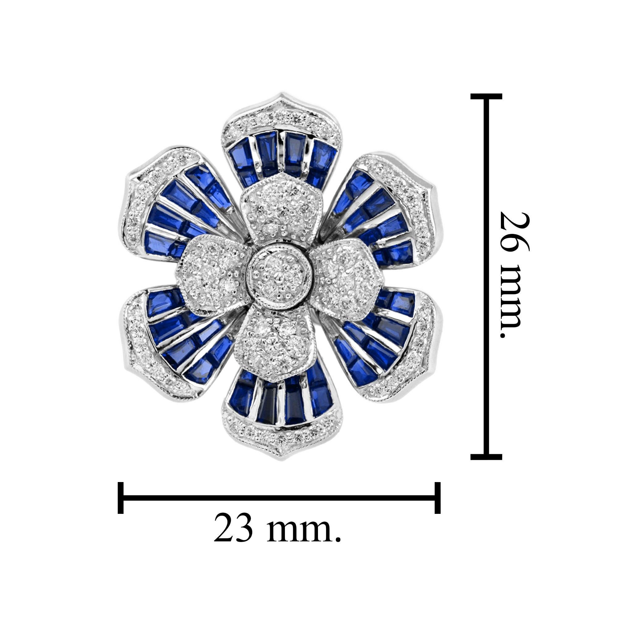 Taglio rotondo Eleganza di diamanti e zaffiri blu: orecchini a perno con fiore floreale in oro bianco 14 carati in vendita